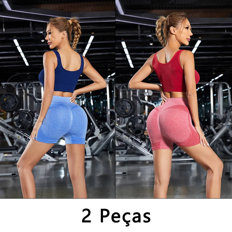 Kit 2 Shorts Fitness Femininos Short Academia: Cós Alto, Empina Bumbum e Controle de Barriga